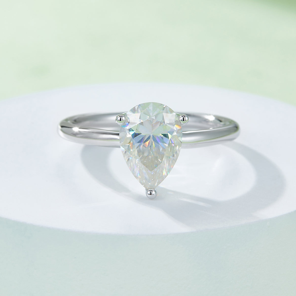 Planderful Sparkling Moissanite Pear Shape Ring 3.0CT S925 Silver Plated Platinum For Women