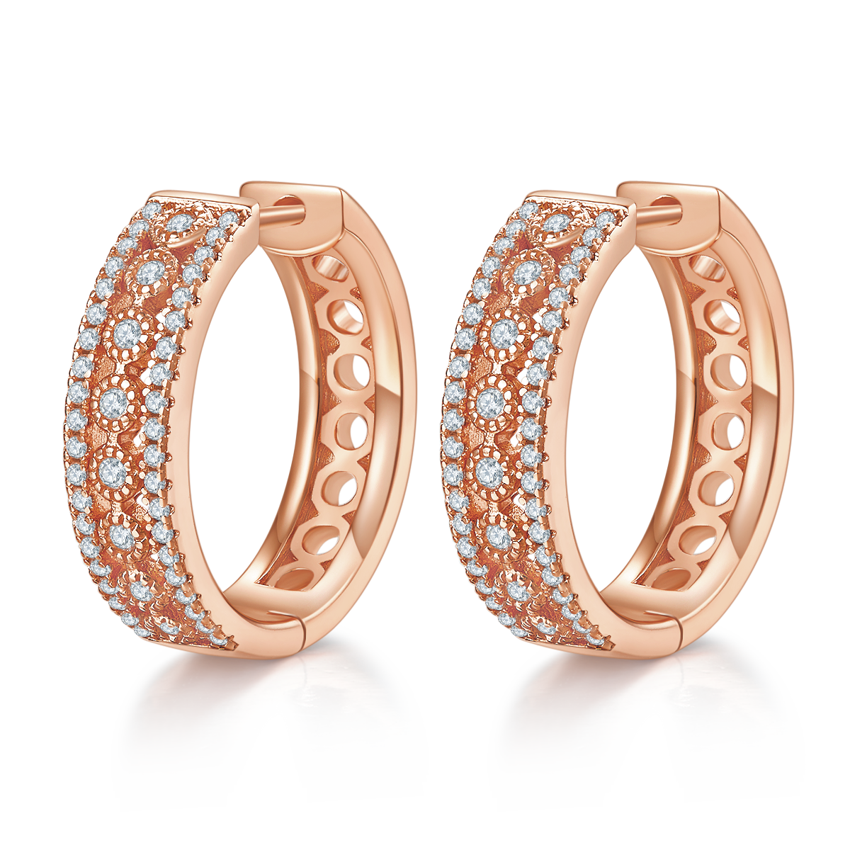 Planderful Moissanite Hoop Earrings 0.74ct Three Row Sterling Silver Sparkling For Women