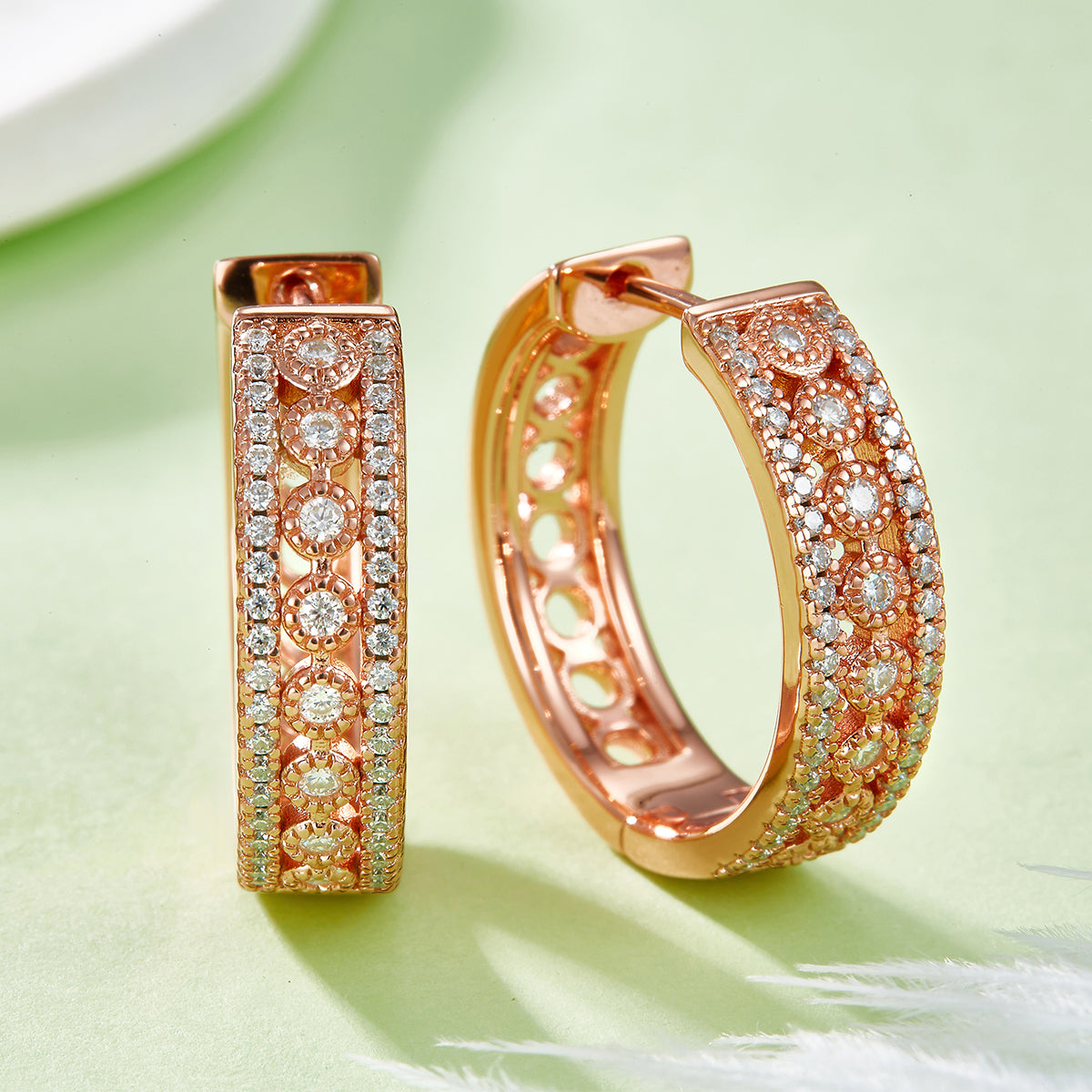 Planderful Moissanite Hoop Earrings 0.74ct Three Row Sterling Silver Sparkling For Women