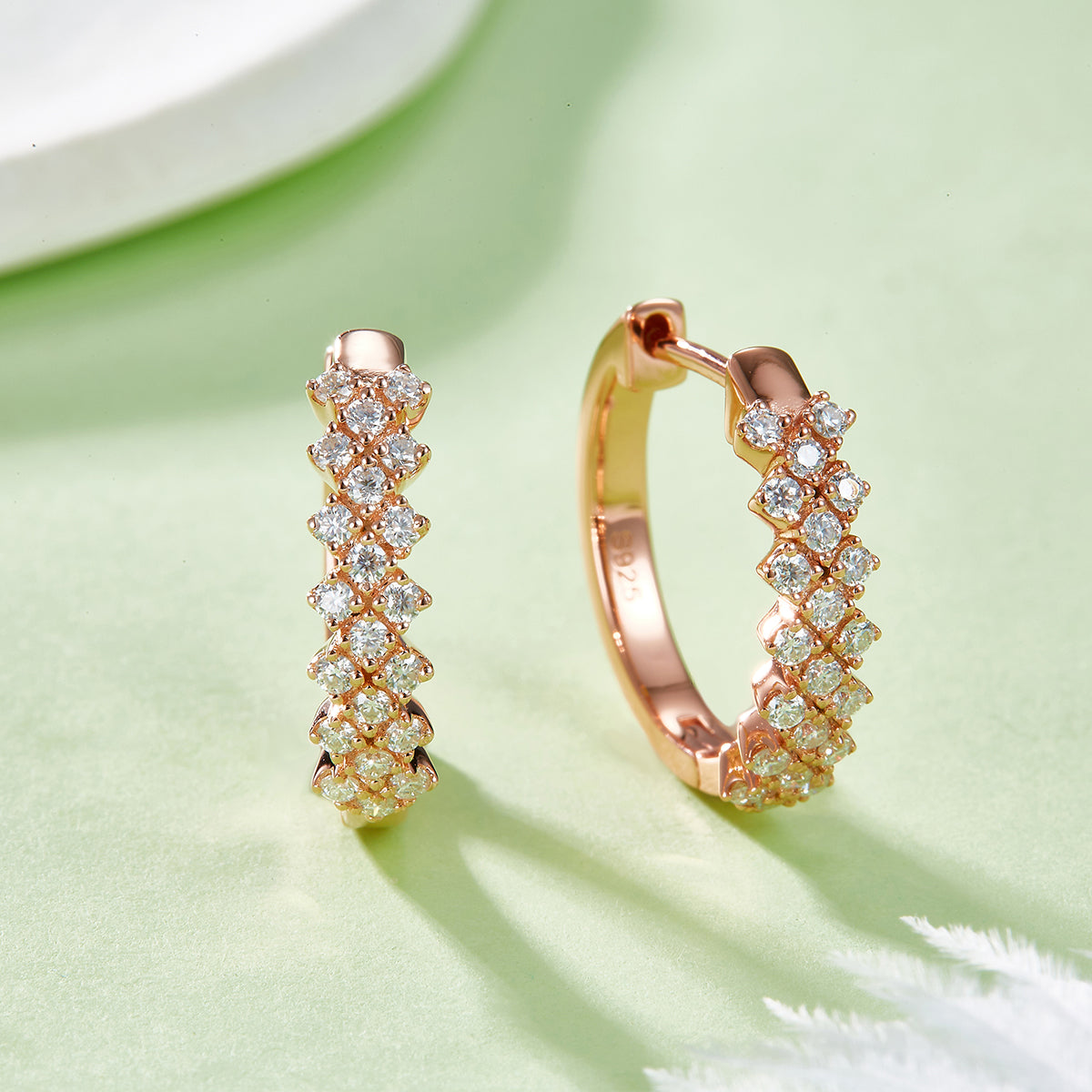 Planderful Moissanite Hoop Earrings 0.51ct Three Row S925 Sterling Silver Sparkling Gift For Her