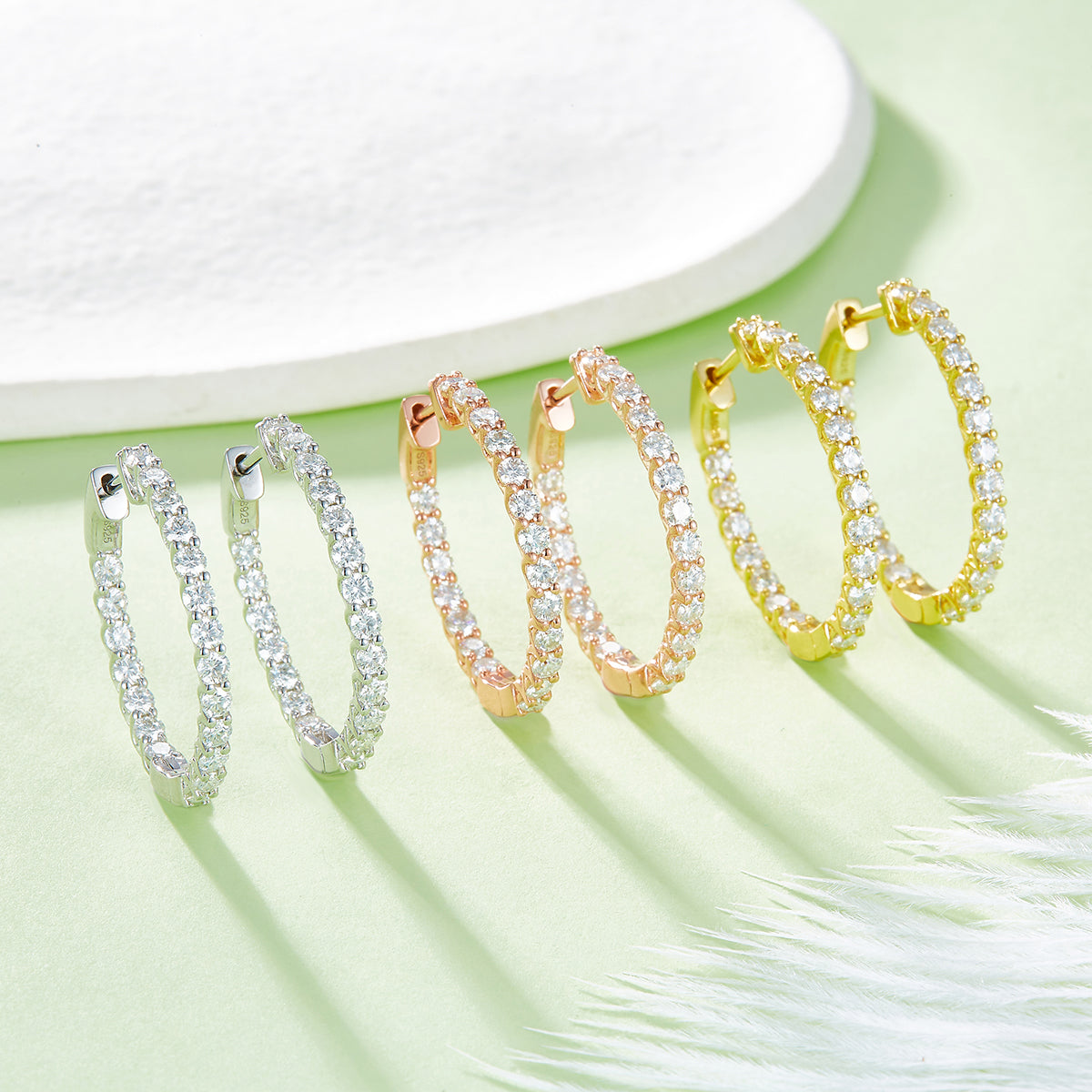 Planderful Moissanite Hoop Earrings 1.8CT Round Sparkling Sterling Silver For Women