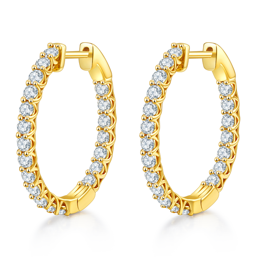 Planderful Moissanite Hoop Earrings 1.8CT Round Sparkling Sterling Silver For Women