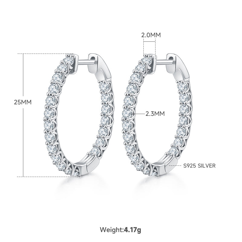 Planderful Moissanite Hoop Earrings 1.8CT Round Sparkling Sterling Silver For Women