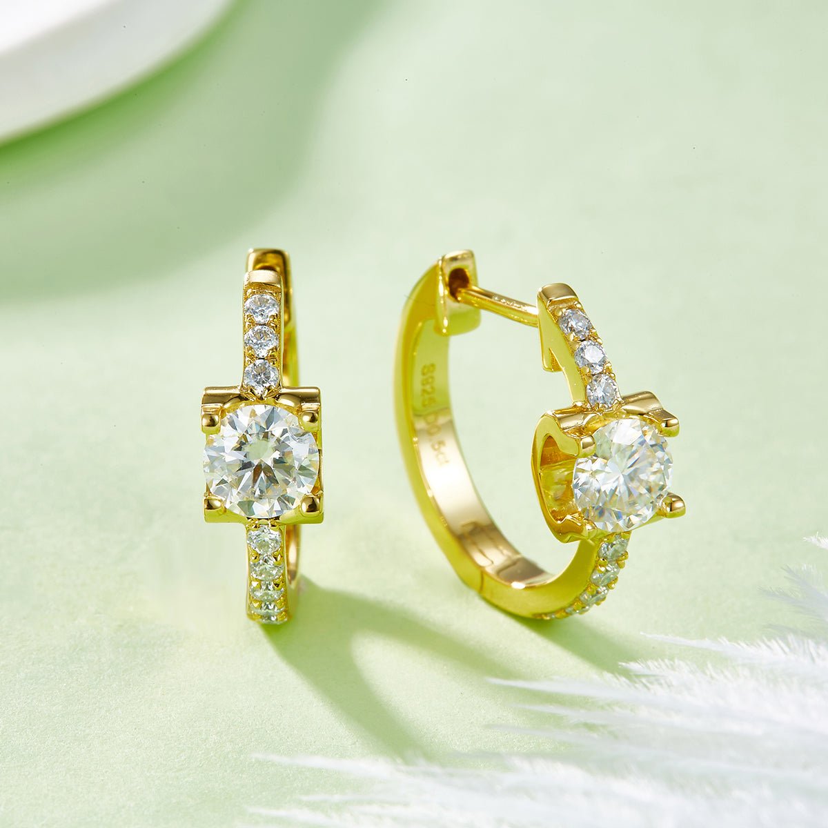 Planderful 1.24ct Moissanite Earrings S925 Silver Sparkling Single Row Oxhead Prong Round Main Stone For Women