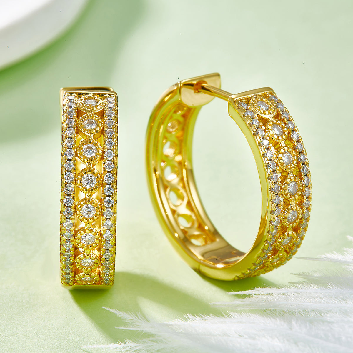 Planderful Moissanite Hoop Earrings 0.74ct Three Row Sterling Silver Sparkling For Women