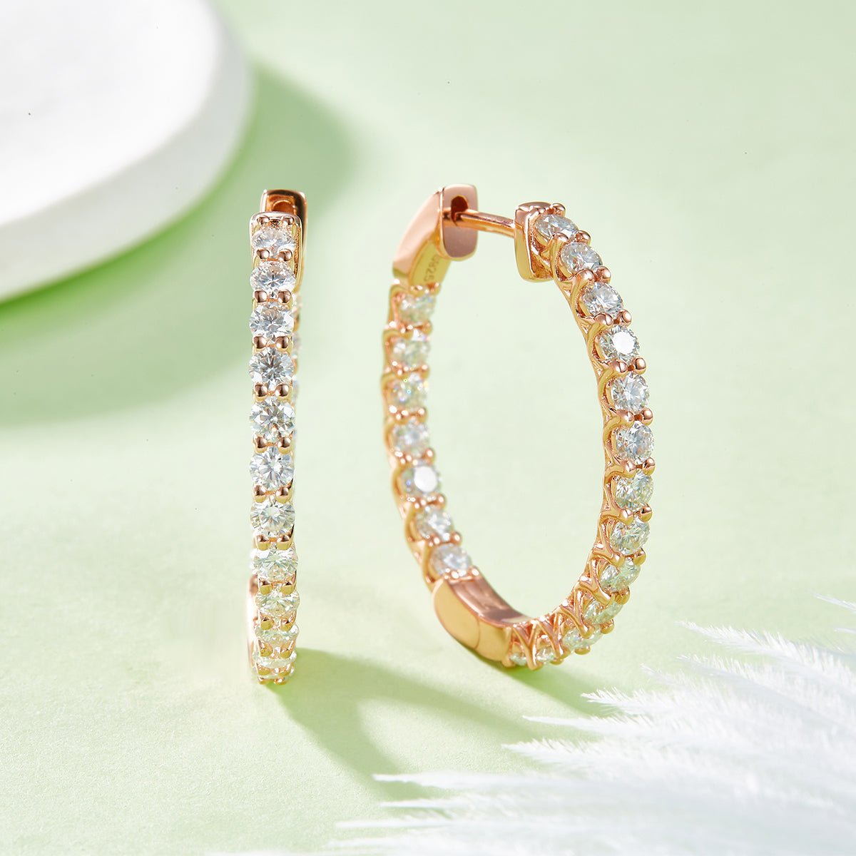 Planderful Moissanite Hoop Earrings 1.8CT Round Sparkling Sterling Silver For Women