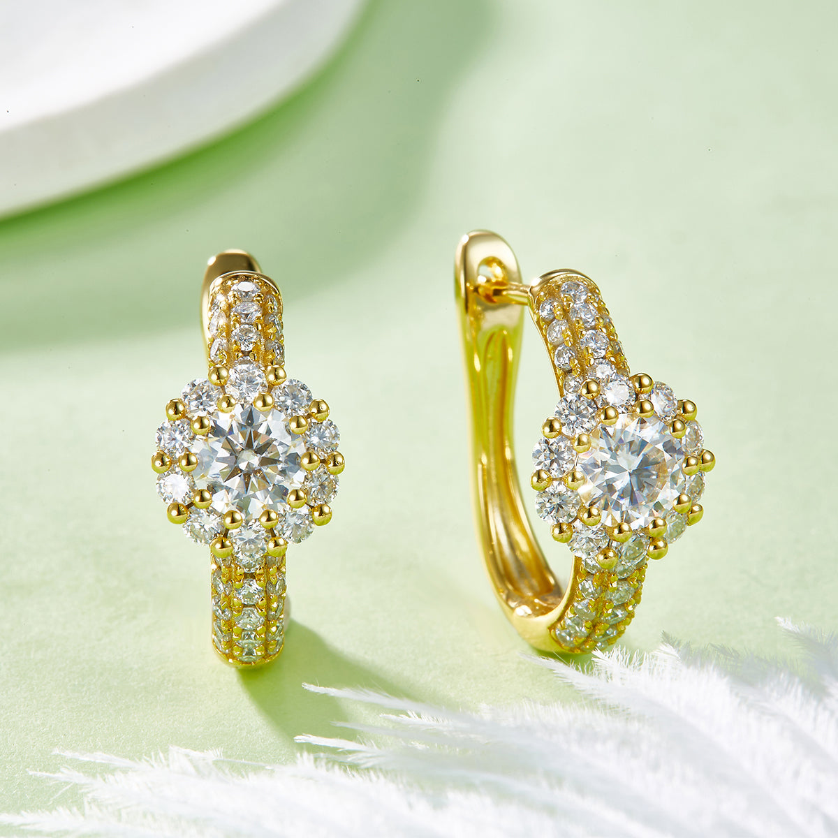 Planderful Moissanite Hoop Earrings Sunflower Design Three Row S925 Silver Sparkling for Women