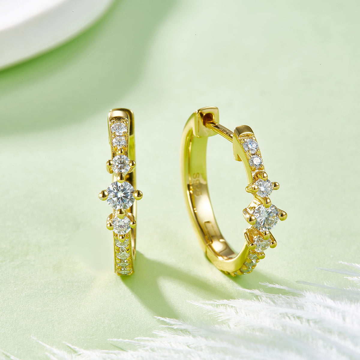 Planderful Moissanite Hoop Earrings 0.52ct Three Round Stones Sparkling Sterling Silver S925 For Women