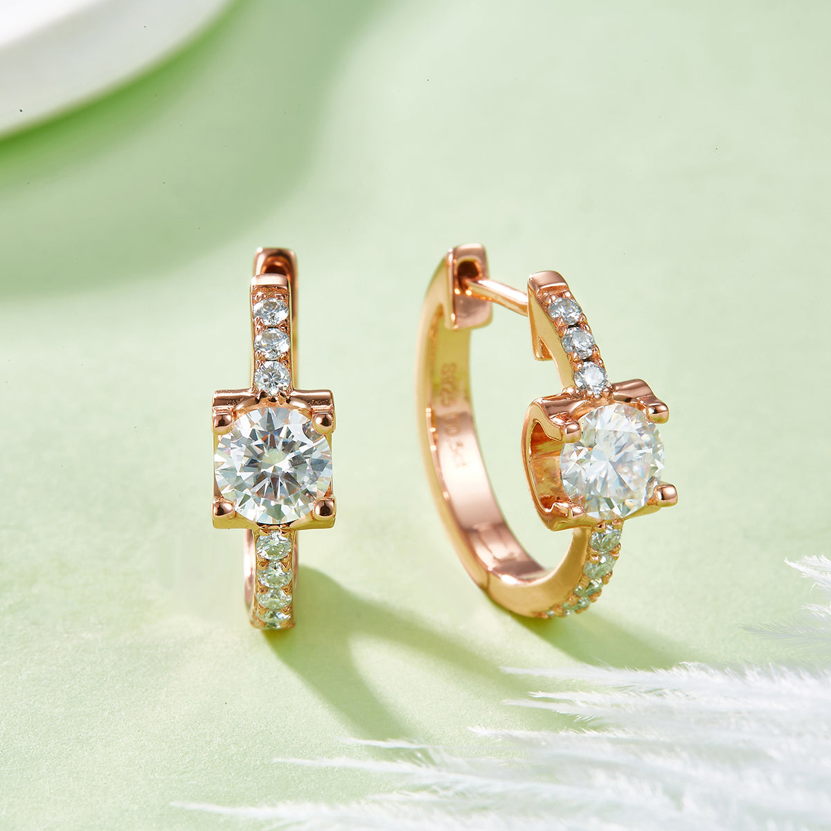 Planderful 1.24ct Moissanite Earrings S925 Silver Sparkling Single Row Oxhead Prong Round Main Stone For Women