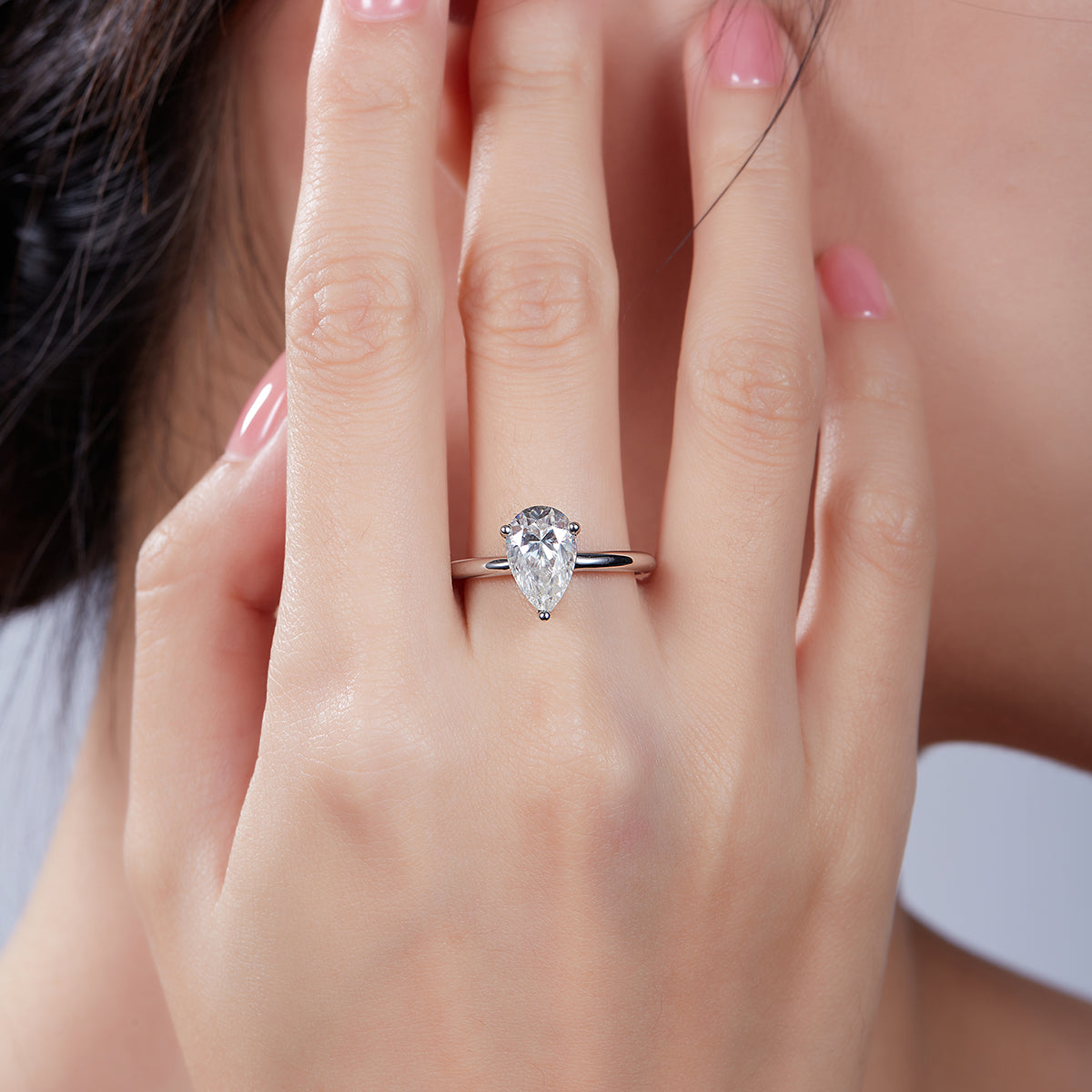 Planderful Sparkling Moissanite Pear Shape Ring 3.0CT S925 Silver Plated Platinum For Women