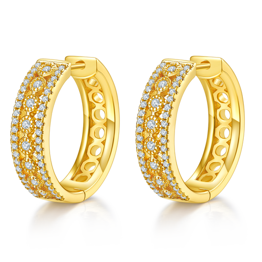 Planderful Moissanite Hoop Earrings 0.74ct Three Row Sterling Silver Sparkling For Women