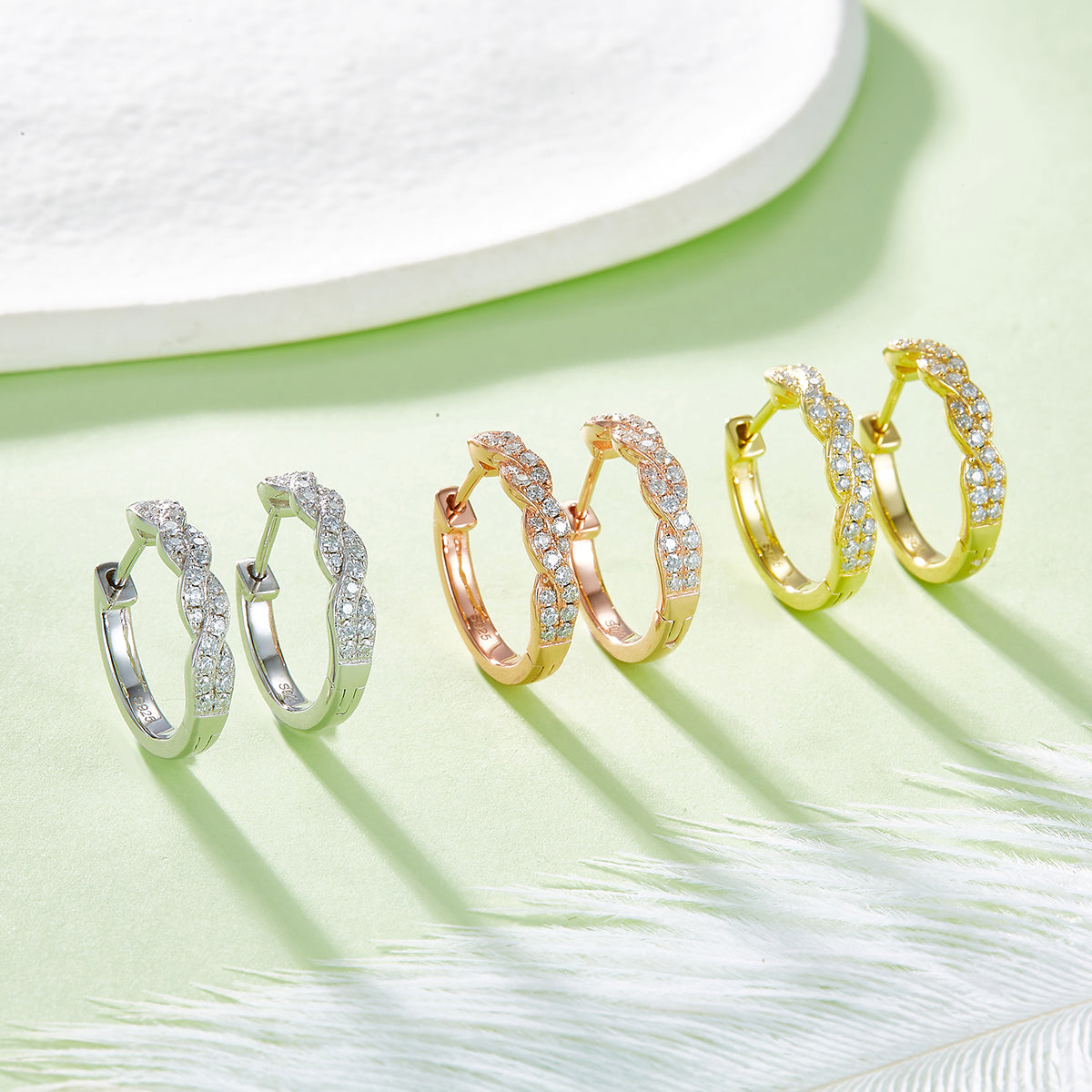 Planderful Shop Moissanite Hoop Earrings S925 Silver Interwoven Design 041Ct Sparkling For Women