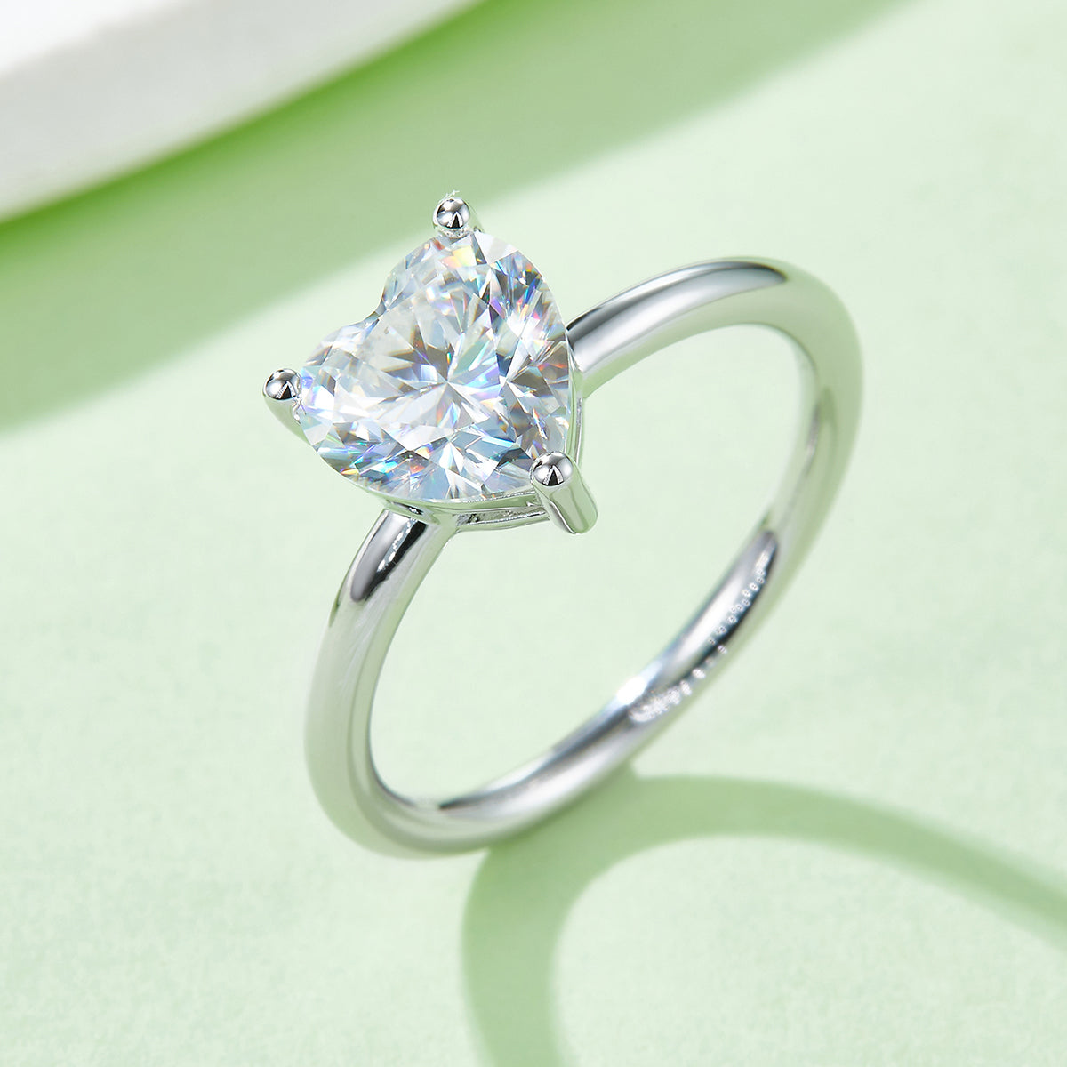 Planderful Moissanite Heart Ring Three Carat For Women Sterling Silver Plated Platinum Sparkle