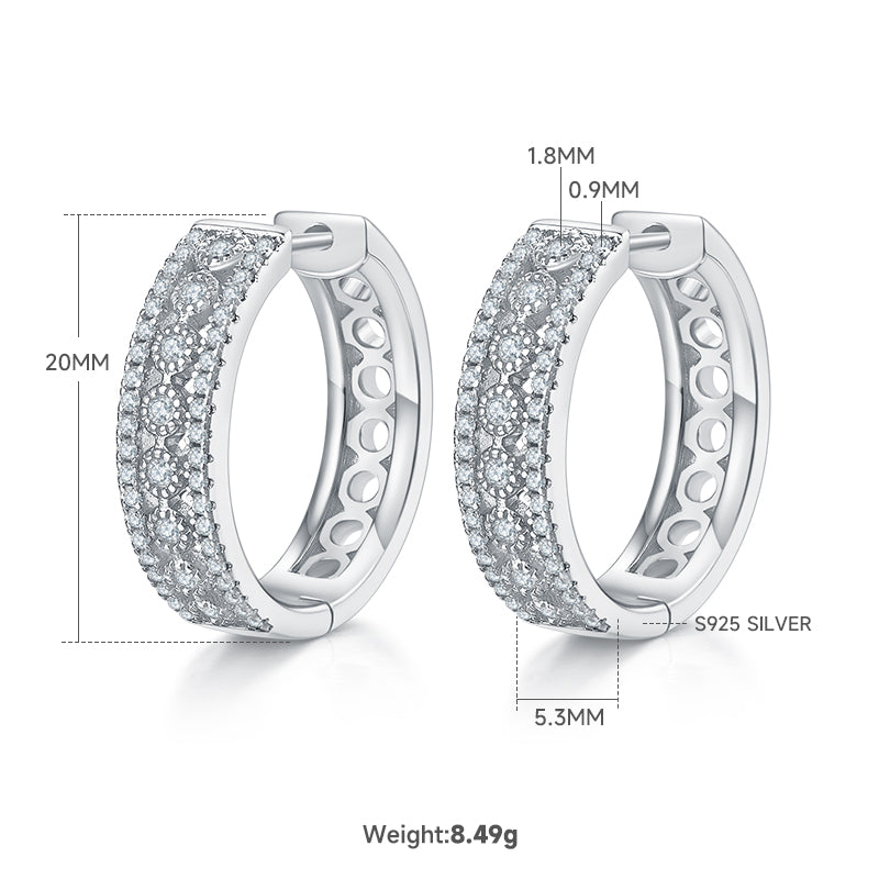 Planderful Moissanite Hoop Earrings 0.74ct Three Row Sterling Silver Sparkling For Women