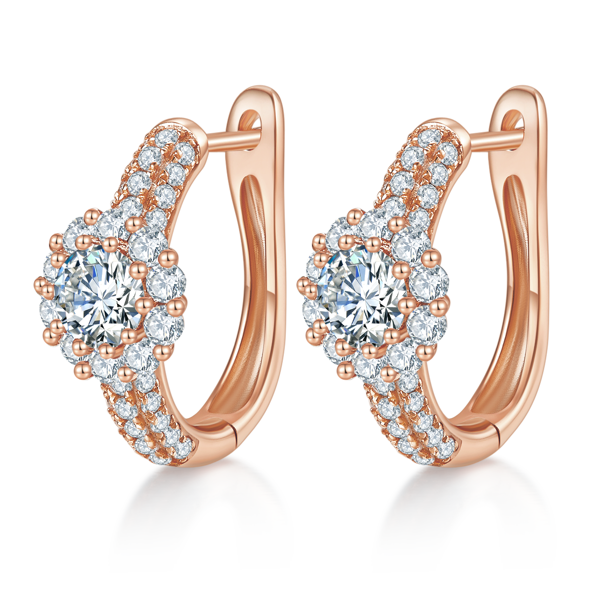 Planderful Moissanite Hoop Earrings Sunflower Design Three Row S925 Silver Sparkling for Women