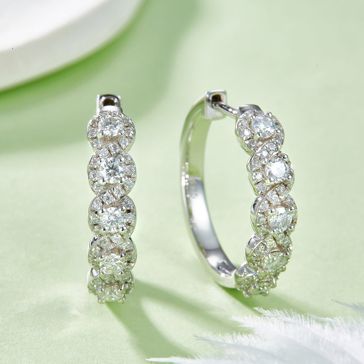 Planderful Moissanite Hoop Earrings With Halo In S925 Silver 1.02CT Round Sparkle Gift For Her