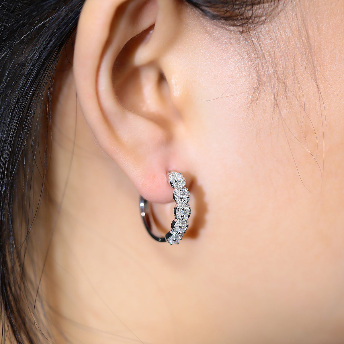 Planderful Moissanite Hoop Earrings With Halo In S925 Silver 1.02CT Round Sparkle Gift For Her