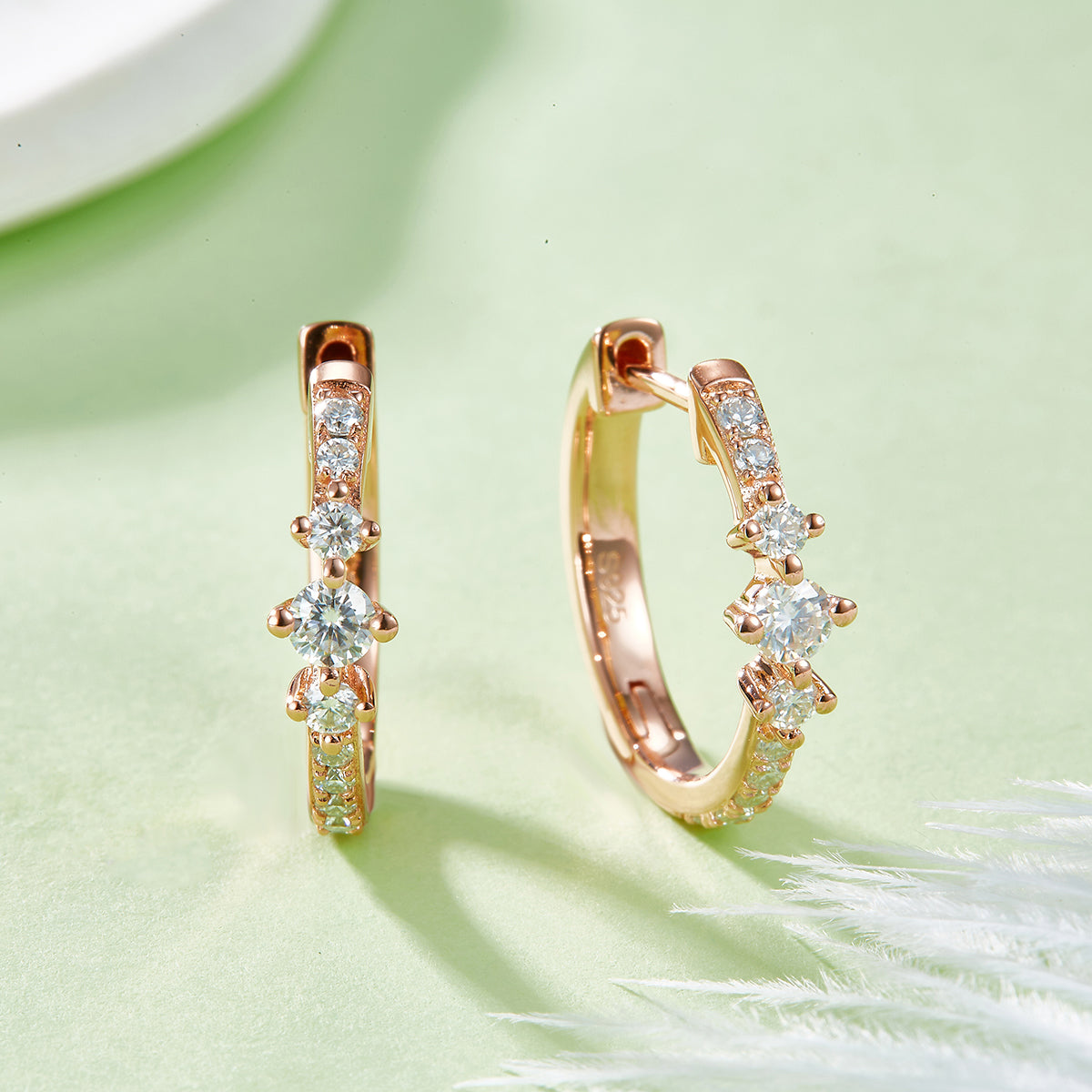 Planderful Moissanite Hoop Earrings 0.52ct Three Round Stones Sparkling Sterling Silver S925 For Women