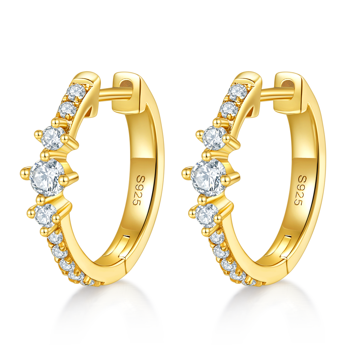 Planderful Moissanite Hoop Earrings 0.52ct Three Round Stones Sparkling Sterling Silver S925 For Women