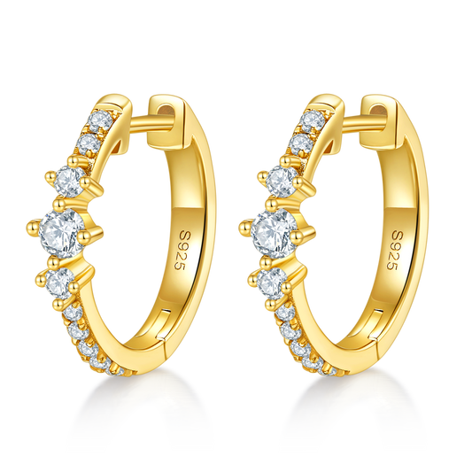 Planderful Moissanite Hoop Earrings 0.52ct Three Round Stones Sparkling Sterling Silver S925 For Women