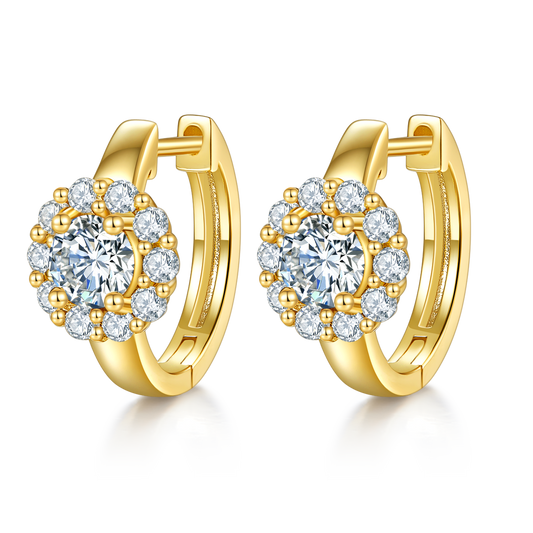 Planderful Moissanite Sunflower Hoop Earrings 1.6CT S925 Sterling Silver Sparkling Gift For Women