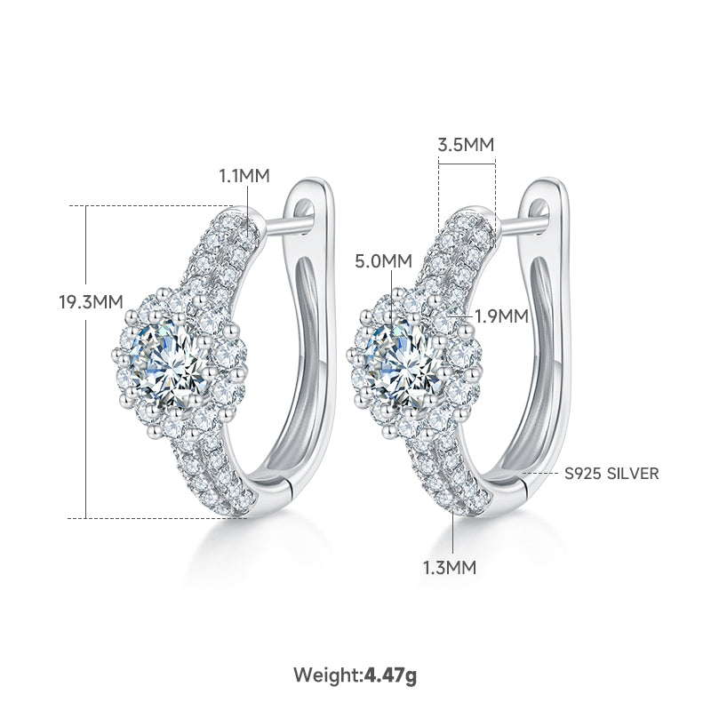 Planderful Moissanite Hoop Earrings Sunflower Design Three Row S925 Silver Sparkling for Women
