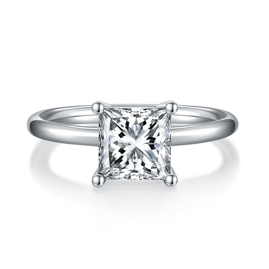Planderful Moissanite Ring 3.0CT Princess Cut Sparkling S925 Silver Plated Womens Ring For Her