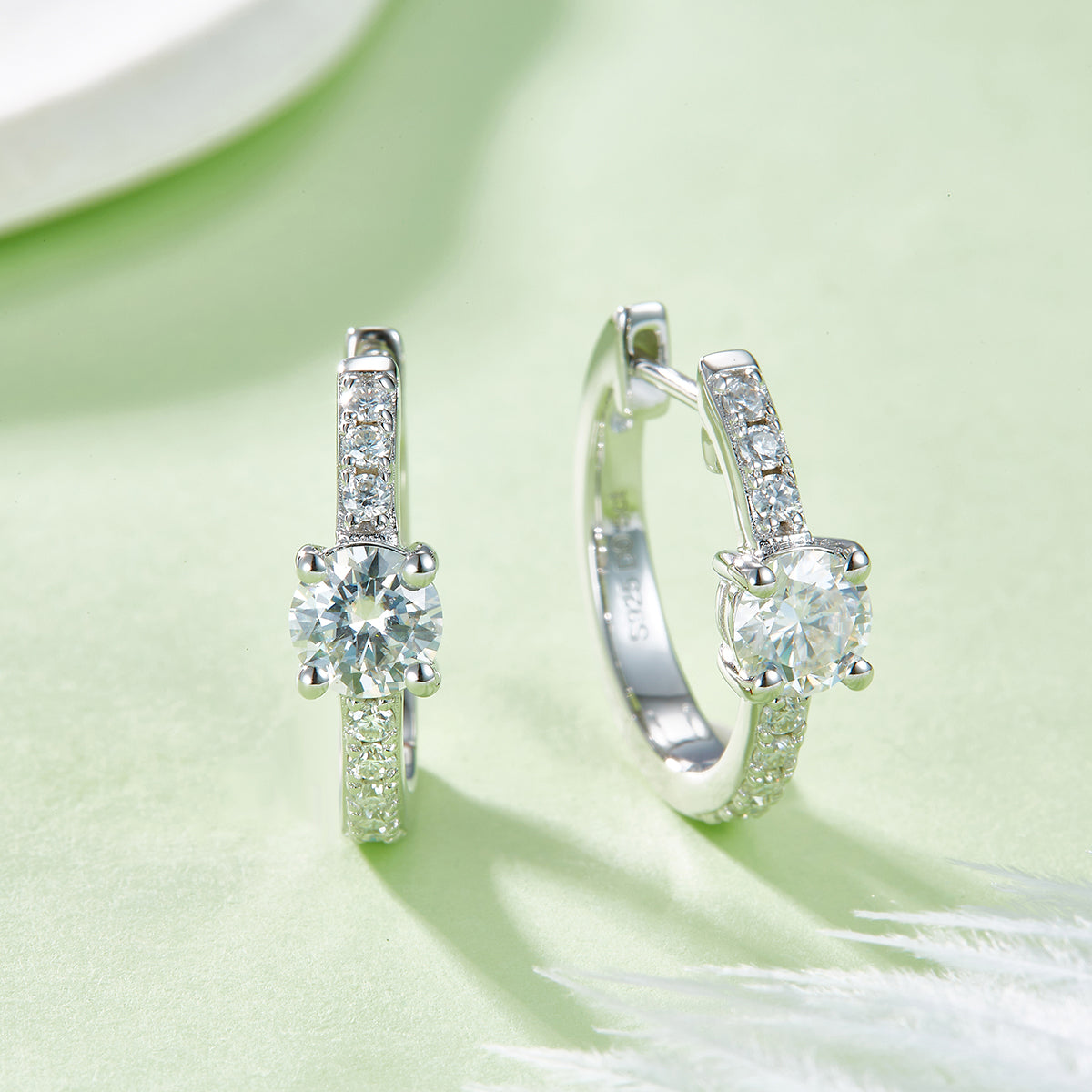 Moissanite Hoop Earrings 1.31 Ct Single Row Sparkling S925 Silver Planderful Shop For Women
