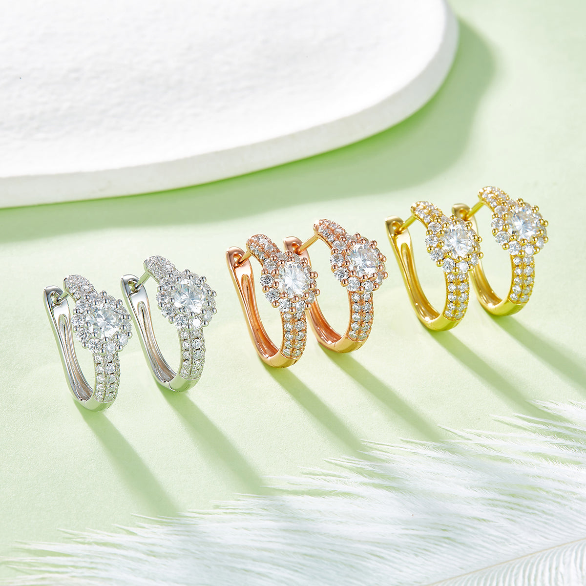 Planderful Moissanite Hoop Earrings Sunflower Design Three Row S925 Silver Sparkling for Women