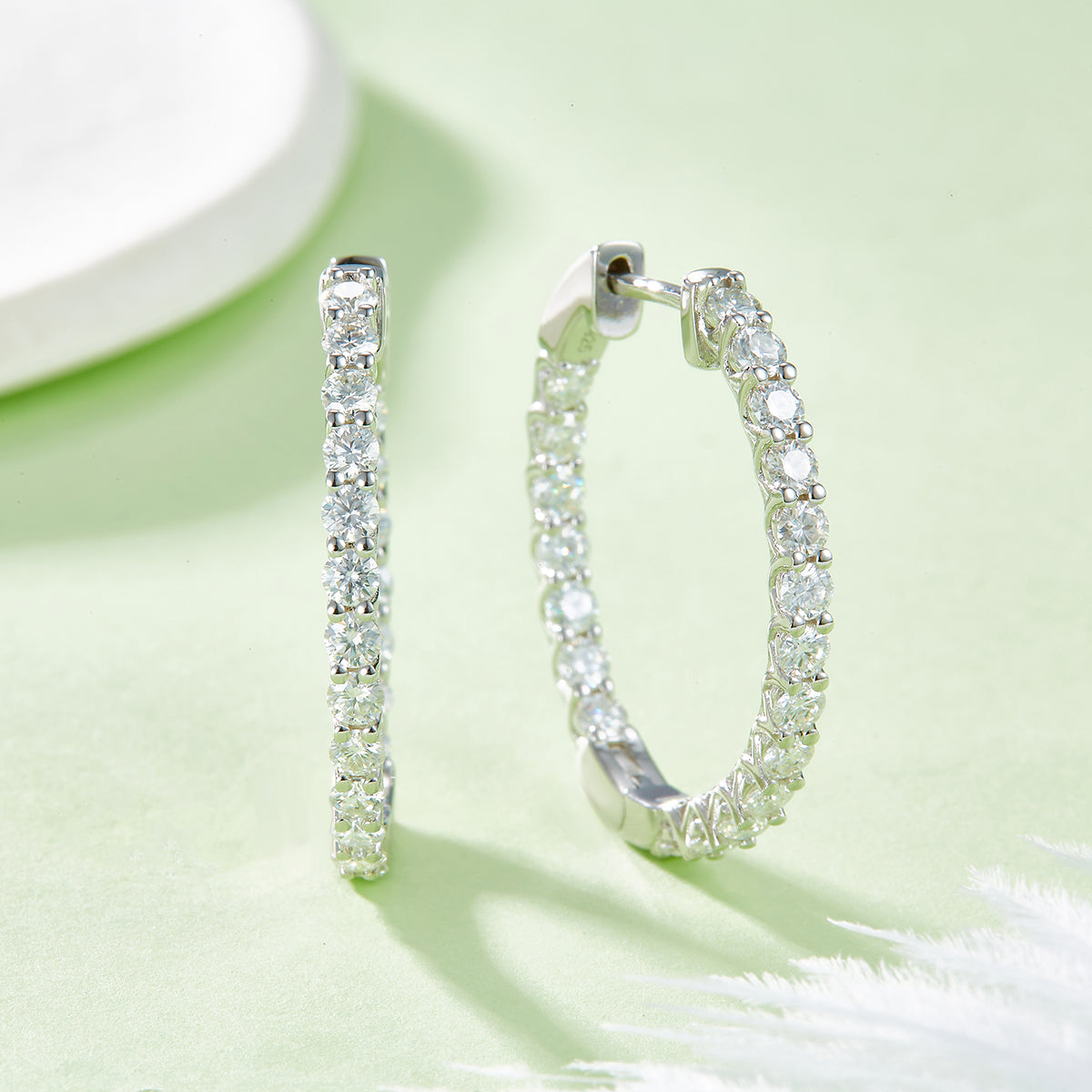 Planderful Moissanite Hoop Earrings 1.8CT Round Sparkling Sterling Silver For Women