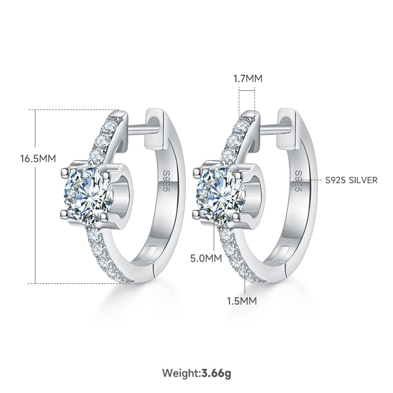 Planderful 1.24ct Moissanite Earrings S925 Silver Sparkling Single Row Oxhead Prong Round Main Stone For Women