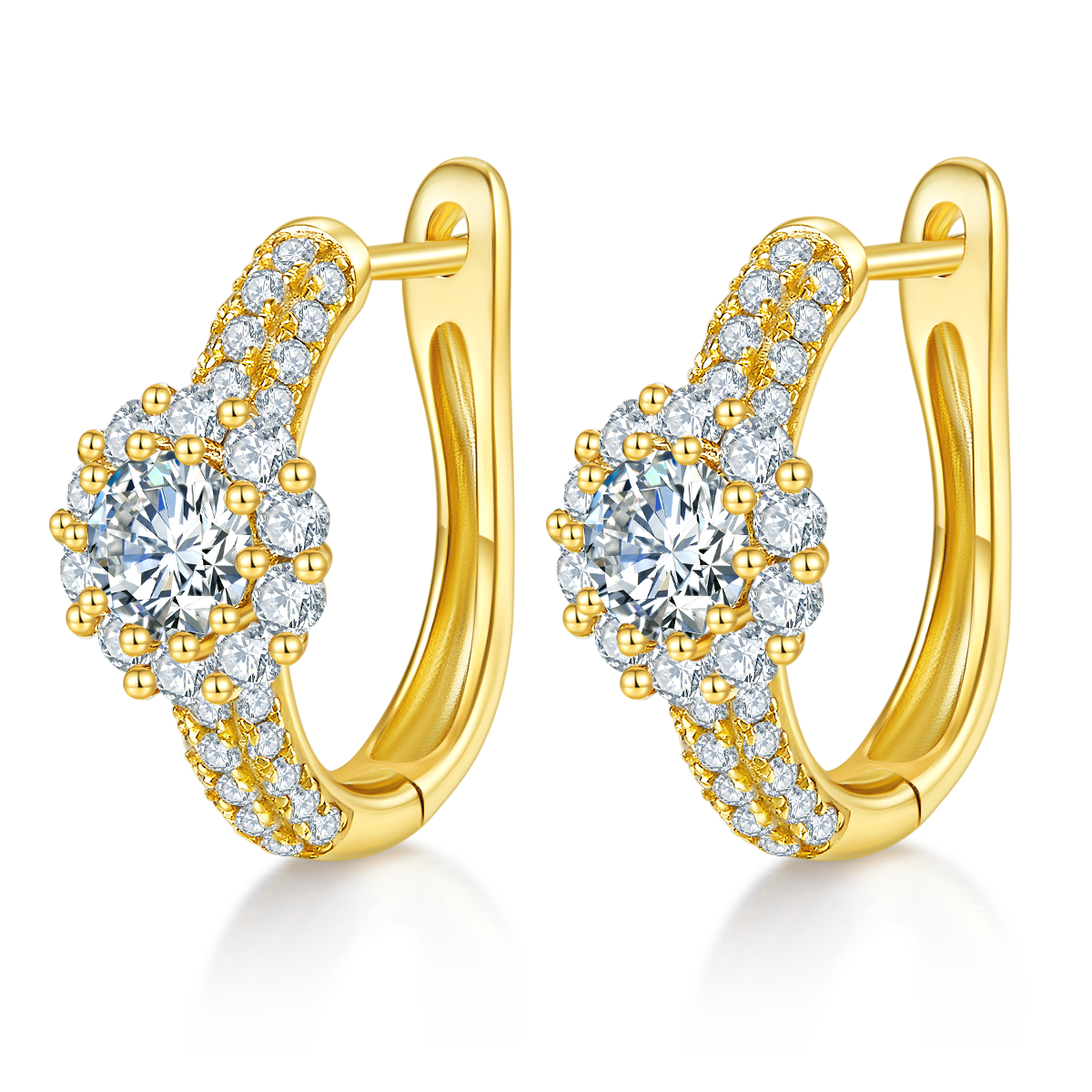 Planderful Moissanite Hoop Earrings Sunflower Design Three Row S925 Silver Sparkling for Women