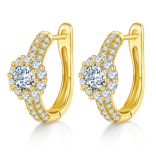 Planderful Moissanite Hoop Earrings Sunflower Design Three Row S925 Silver Sparkling for Women