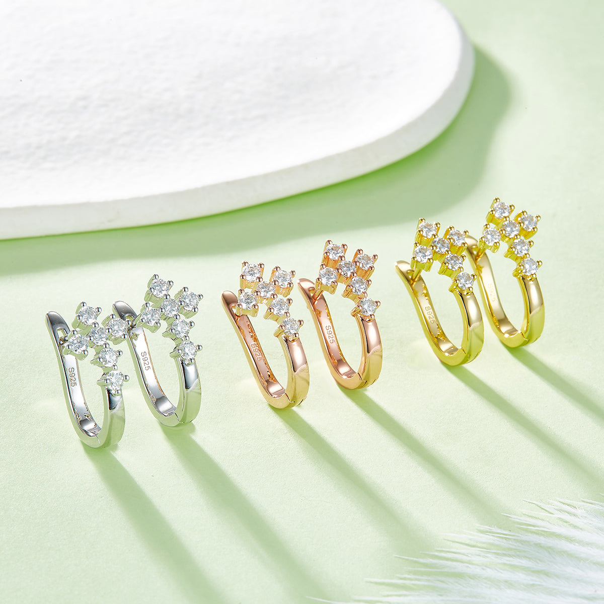 Planderful 0.72ct Moissanite Cross S925 Silver U Shaped Hoop Earrings For Women Sparkling Gift