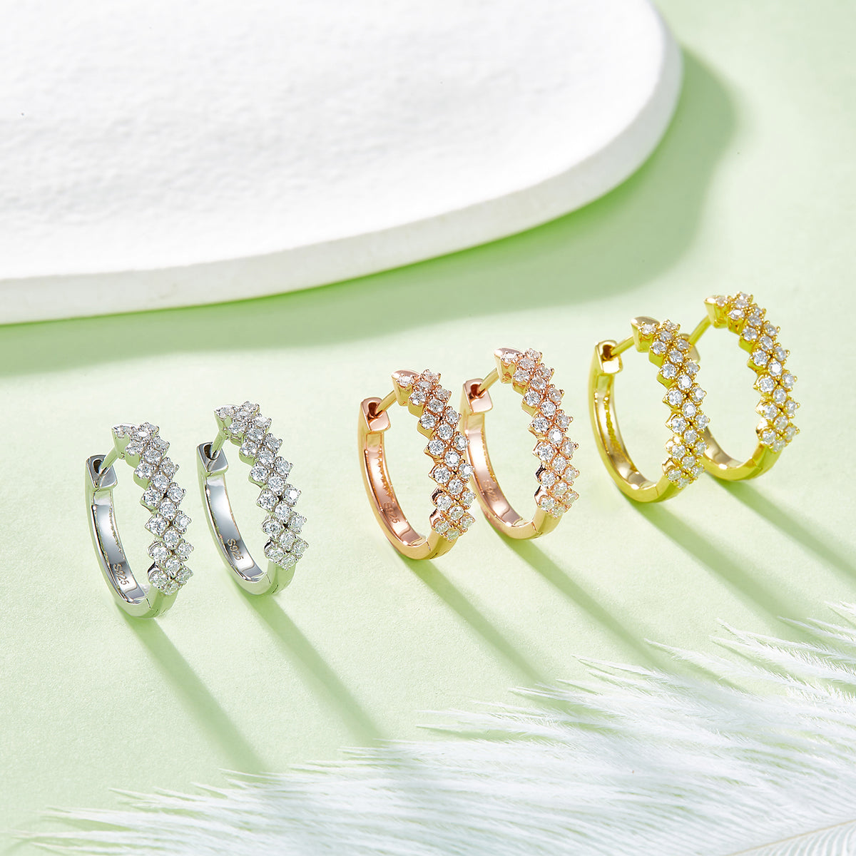 Planderful Moissanite Hoop Earrings 0.51ct Three Row S925 Sterling Silver Sparkling Gift For Her