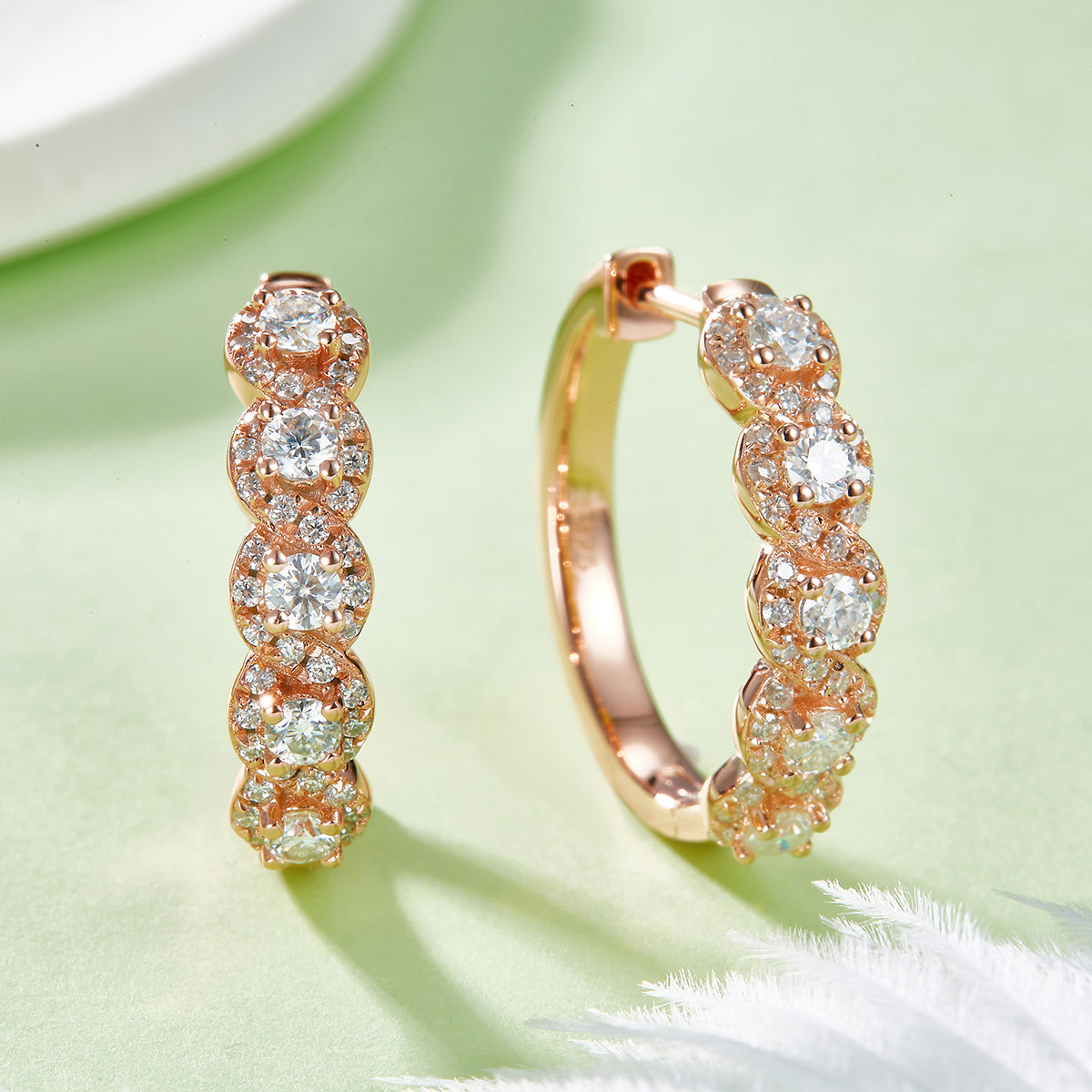 Planderful Moissanite Hoop Earrings With Halo In S925 Silver 1.02CT Round Sparkle Gift For Her