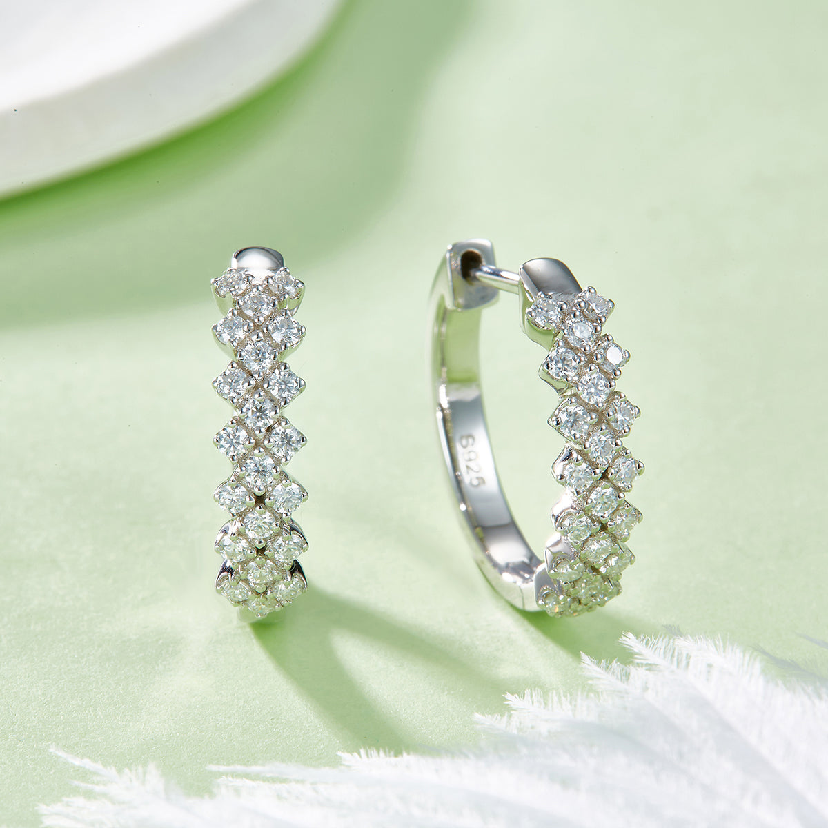 Planderful Moissanite Hoop Earrings 0.51ct Three Row S925 Sterling Silver Sparkling Gift For Her