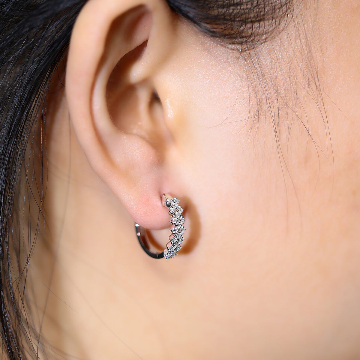 Planderful Moissanite Hoop Earrings 0.51ct Three Row S925 Sterling Silver Sparkling Gift For Her