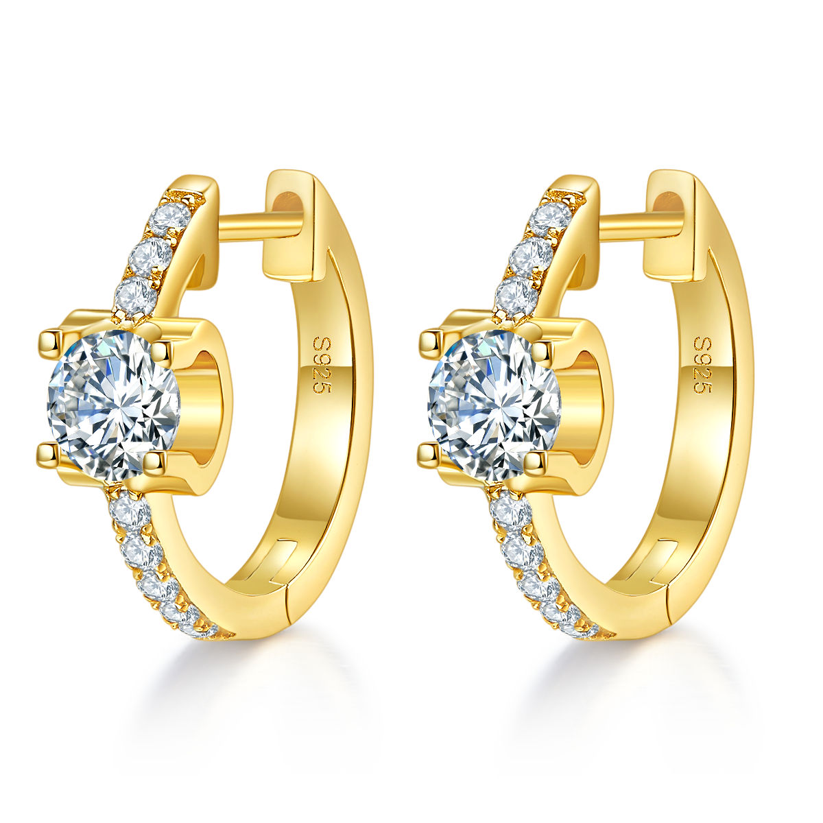 Planderful 1.24ct Moissanite Earrings S925 Silver Sparkling Single Row Oxhead Prong Round Main Stone For Women