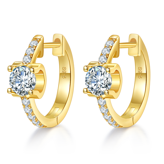 Planderful 1.24ct Moissanite Earrings S925 Silver Sparkling Single Row Oxhead Prong Round Main Stone For Women