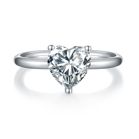 Planderful Moissanite Heart Ring Three Carat For Women Sterling Silver Plated Platinum Sparkle