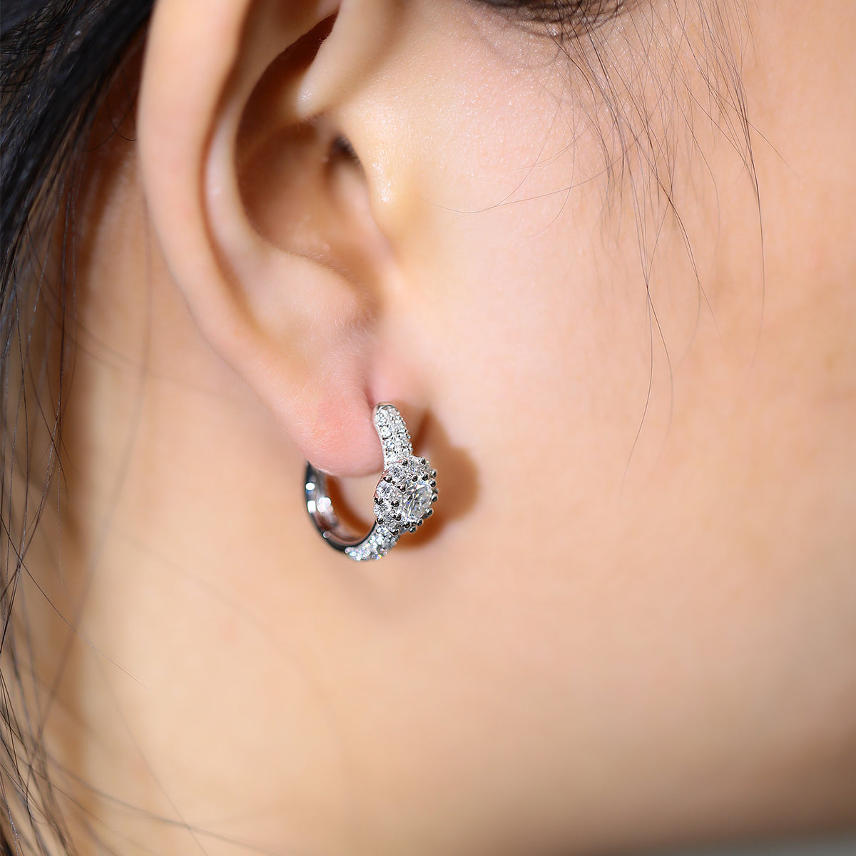 Planderful Moissanite Hoop Earrings Sunflower Design Three Row S925 Silver Sparkling for Women