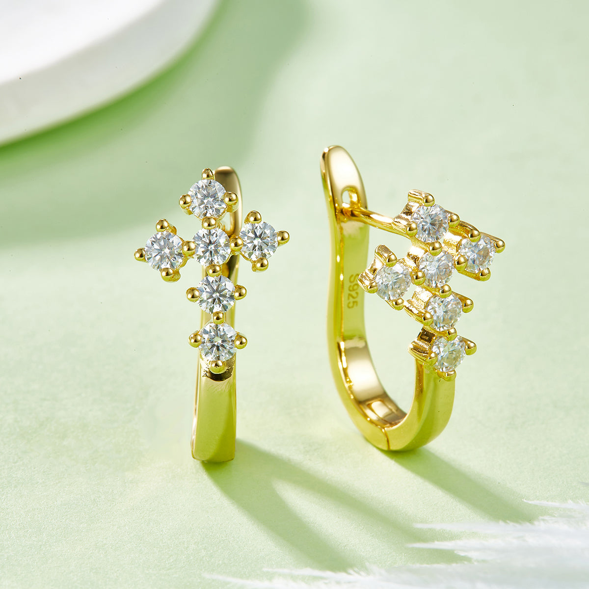 Planderful 0.72ct Moissanite Cross S925 Silver U Shaped Hoop Earrings For Women Sparkling Gift