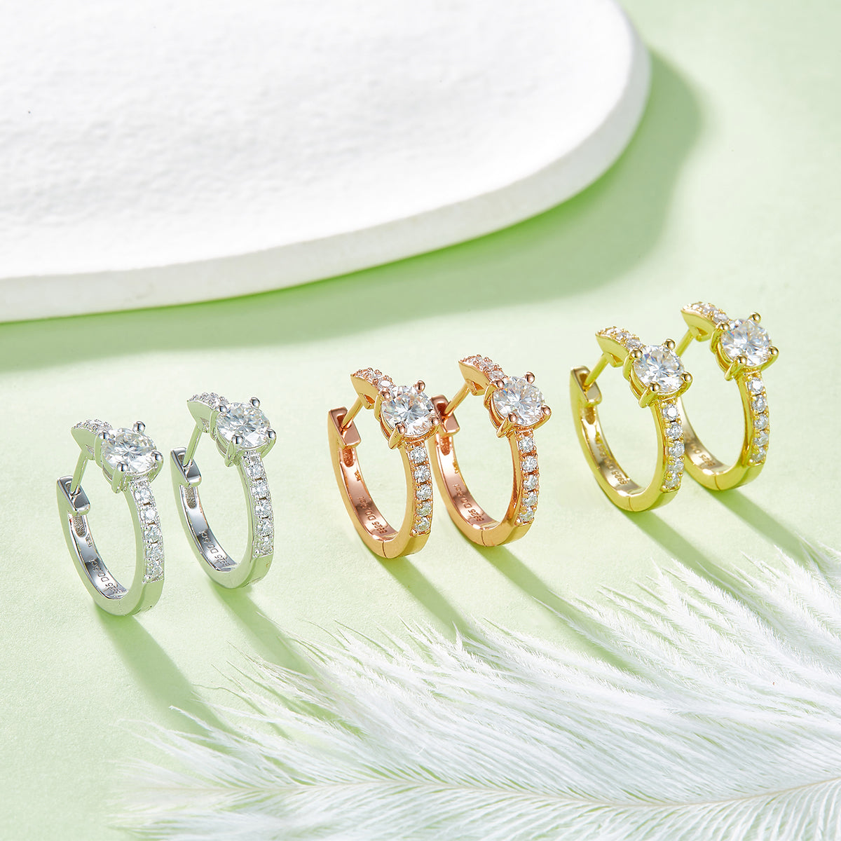 Moissanite Hoop Earrings 1.31 Ct Single Row Sparkling S925 Silver Planderful Shop For Women