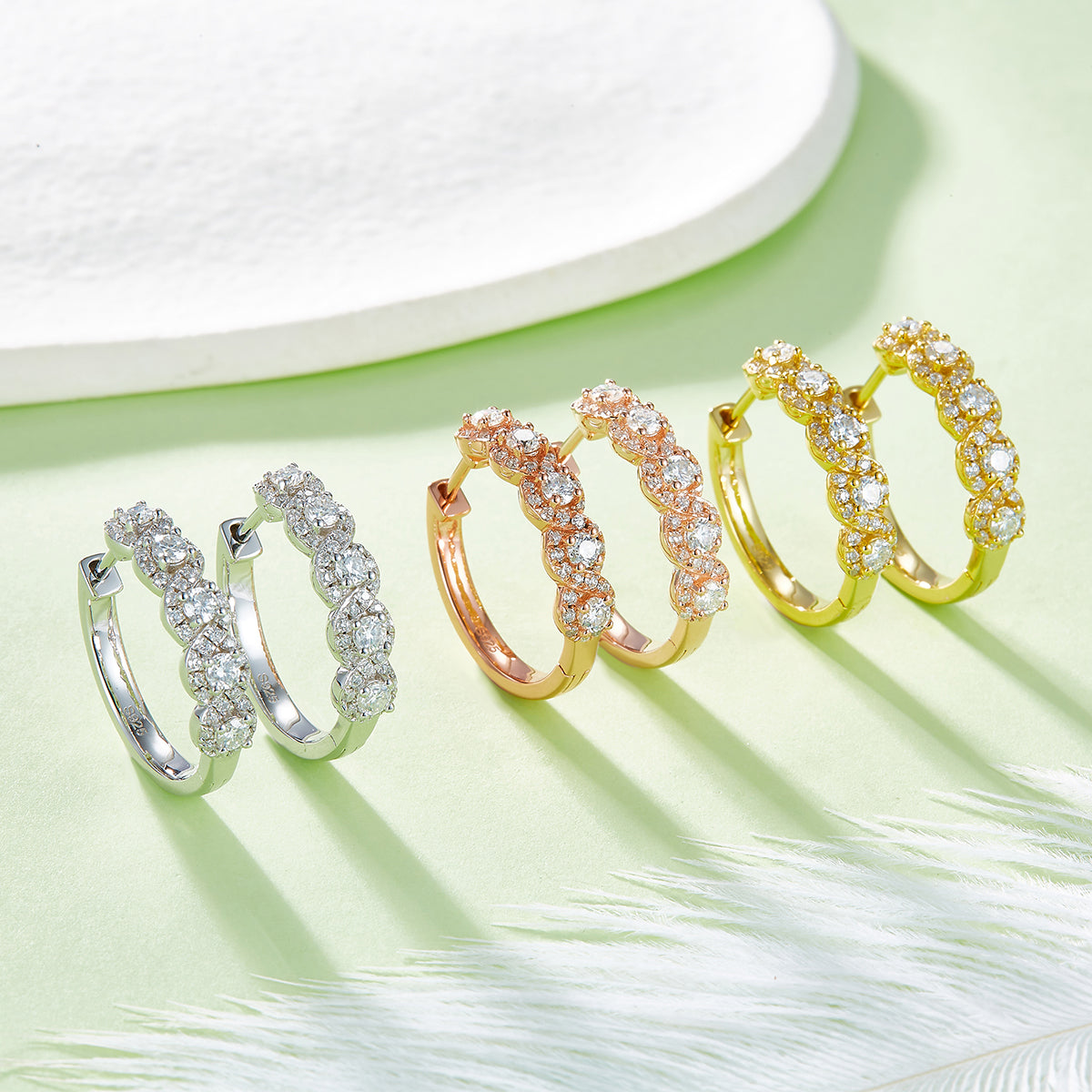 Planderful Moissanite Hoop Earrings With Halo In S925 Silver 1.02CT Round Sparkle Gift For Her