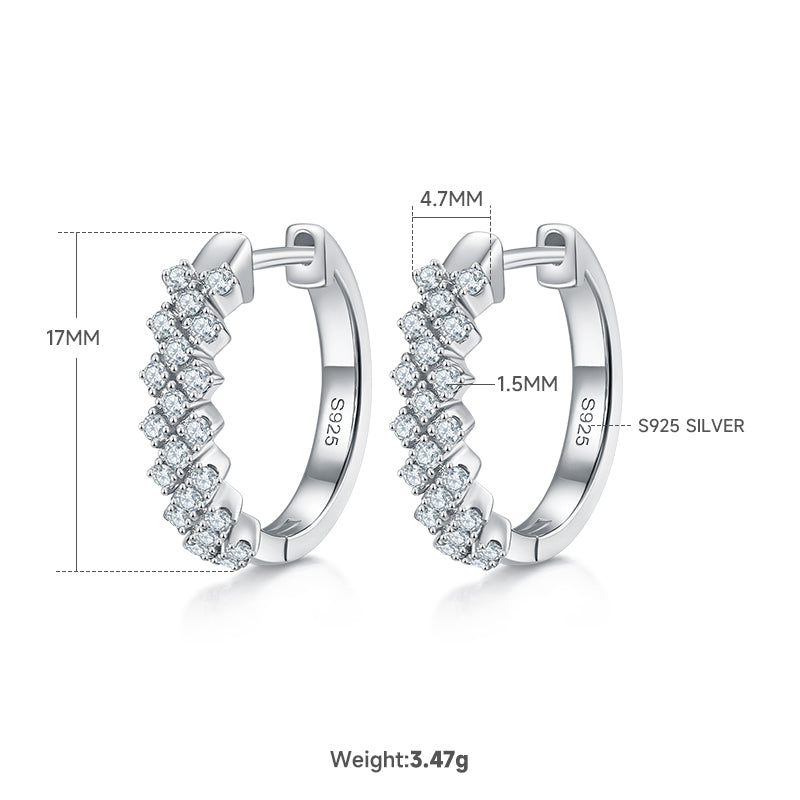 Planderful Moissanite Hoop Earrings 0.51ct Three Row S925 Sterling Silver Sparkling Gift For Her