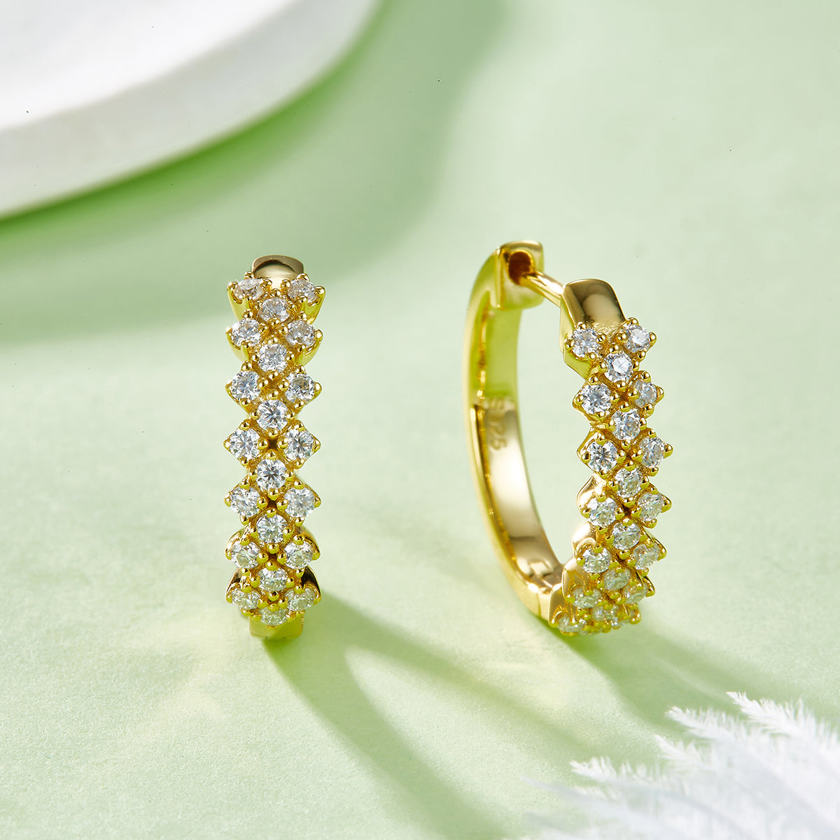 Planderful Moissanite Hoop Earrings 0.51ct Three Row S925 Sterling Silver Sparkling Gift For Her