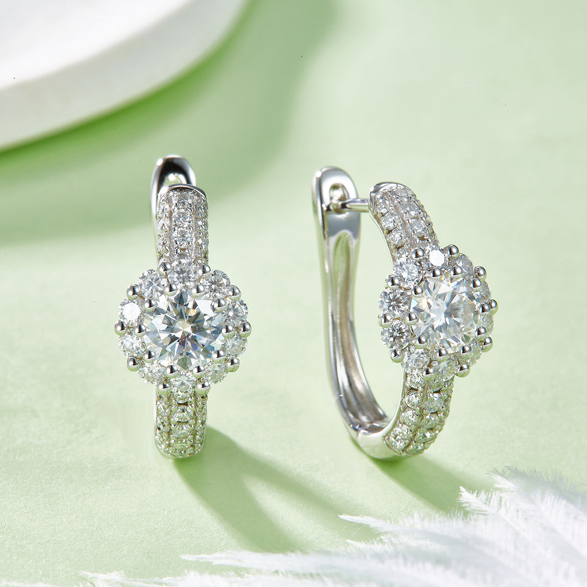 Planderful Moissanite Hoop Earrings Sunflower Design Three Row S925 Silver Sparkling for Women