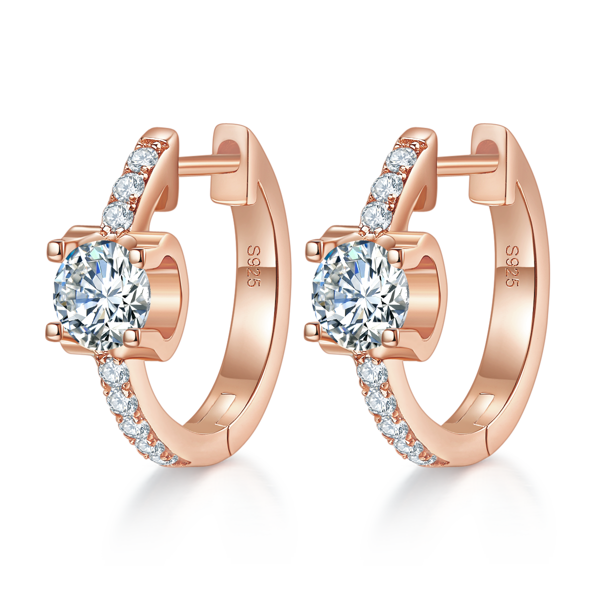 Planderful 1.24ct Moissanite Earrings S925 Silver Sparkling Single Row Oxhead Prong Round Main Stone For Women