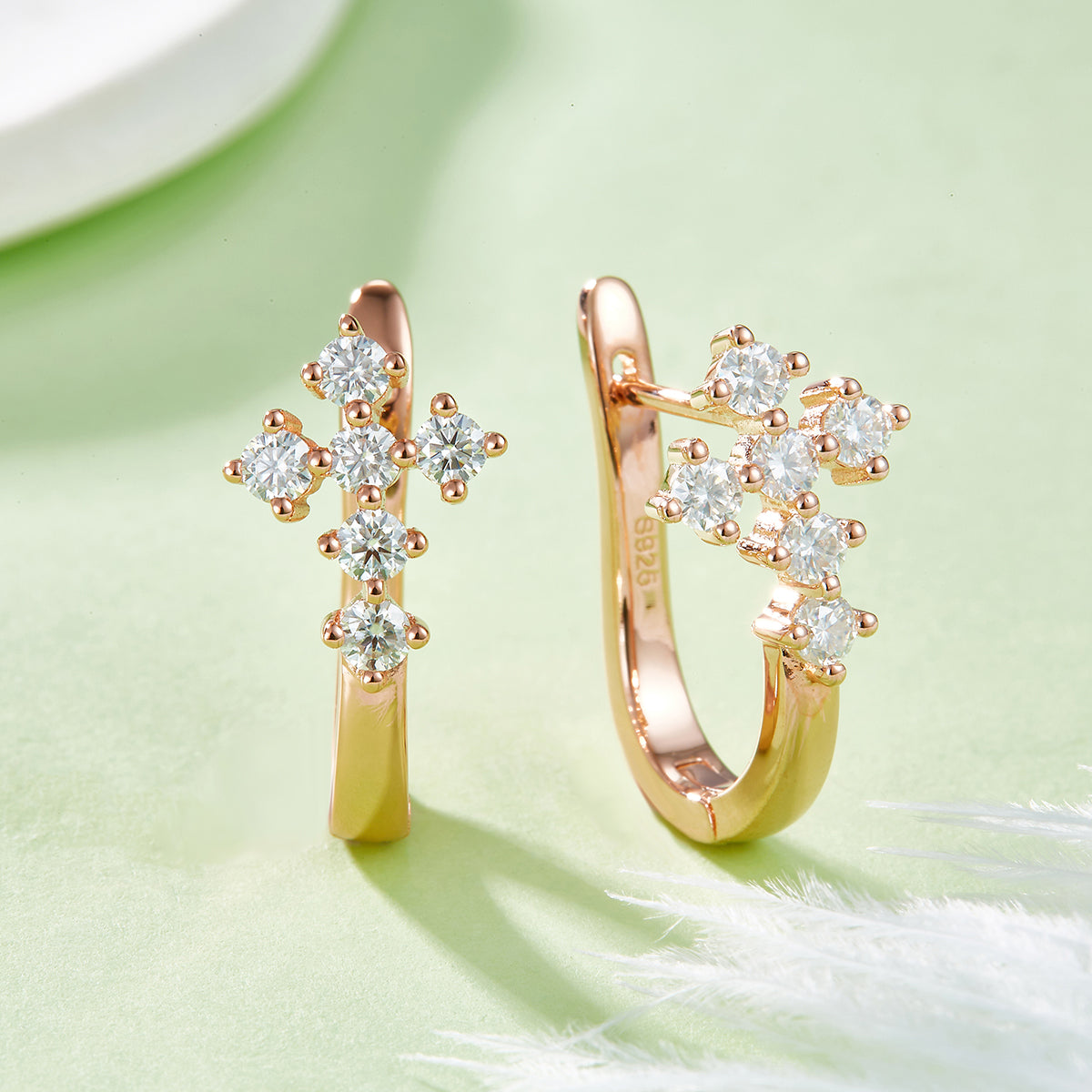 Planderful 0.72ct Moissanite Cross S925 Silver U Shaped Hoop Earrings For Women Sparkling Gift